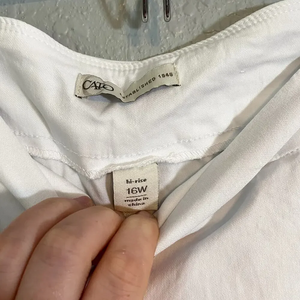 Cato Womens 16 High Rise White Pants Loose Fit Beach Vacation Stretch Pull On - Picture 4 of 10